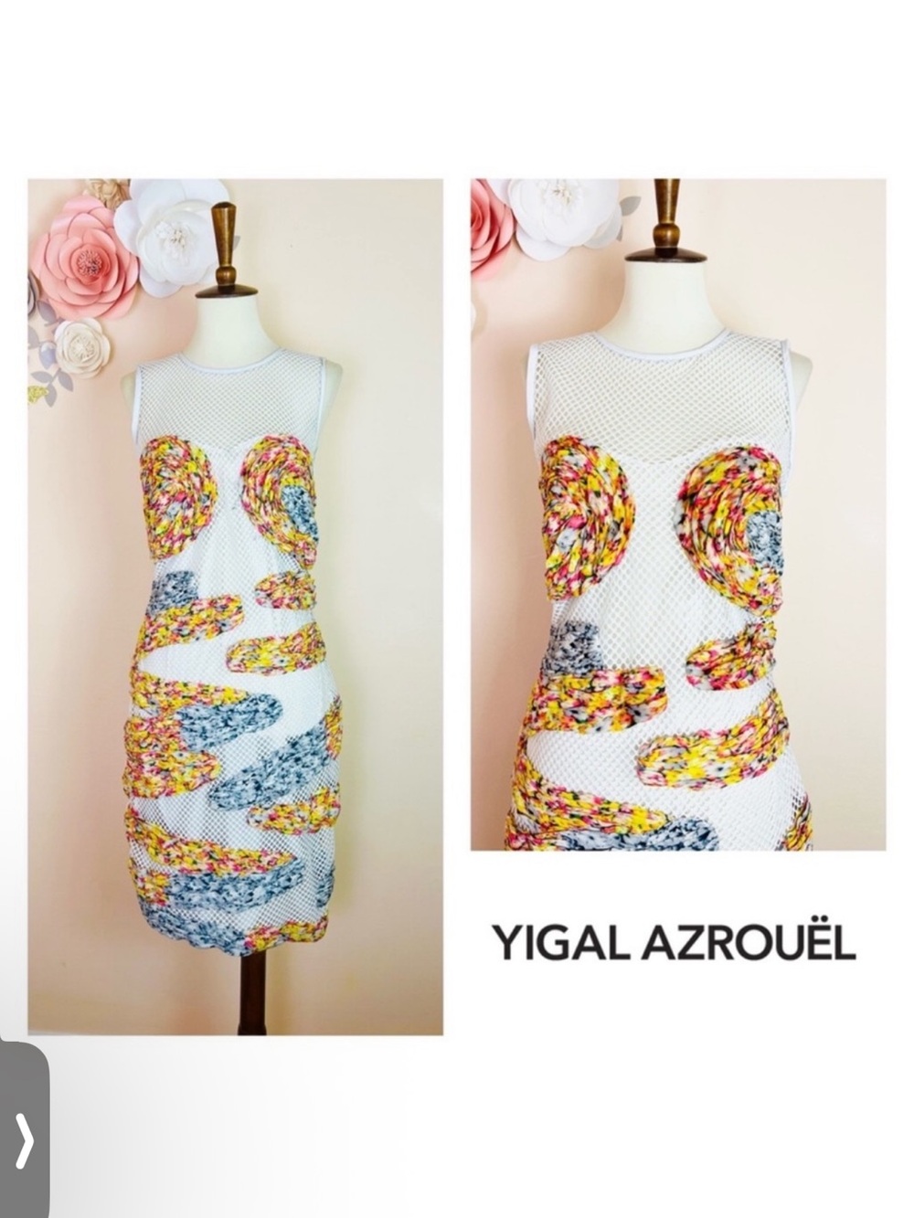 New! YIGAL AZROUEL Multicolor Silk Trim Mesh Net Dress - Picture 2 of 6